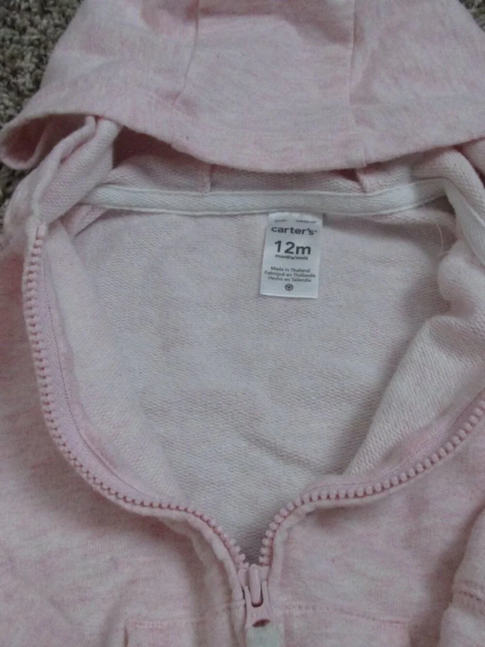 Carters Hooded Zip‎ Front Jacket Girls Size 12M Pink Long Sleeve Coat Hoodie